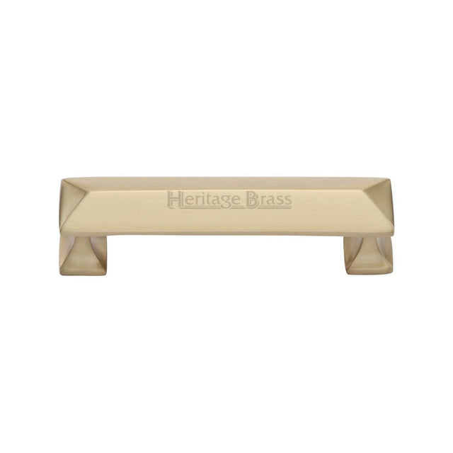 This is an image of a Heritage Brass - Cabinet Pull Pyramid Design 96mm CTC Satin Brass Finish, c2231-96-sb that is available to order from T.H Wiggans Ironmongery in Kendal.