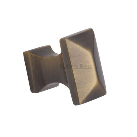 This is an image of a Heritage Brass - Cabinet Knob Pyramid Design 35mm Antique Brass Finish, c2232-at that is available to order from T.H Wiggans Ironmongery in Kendal.