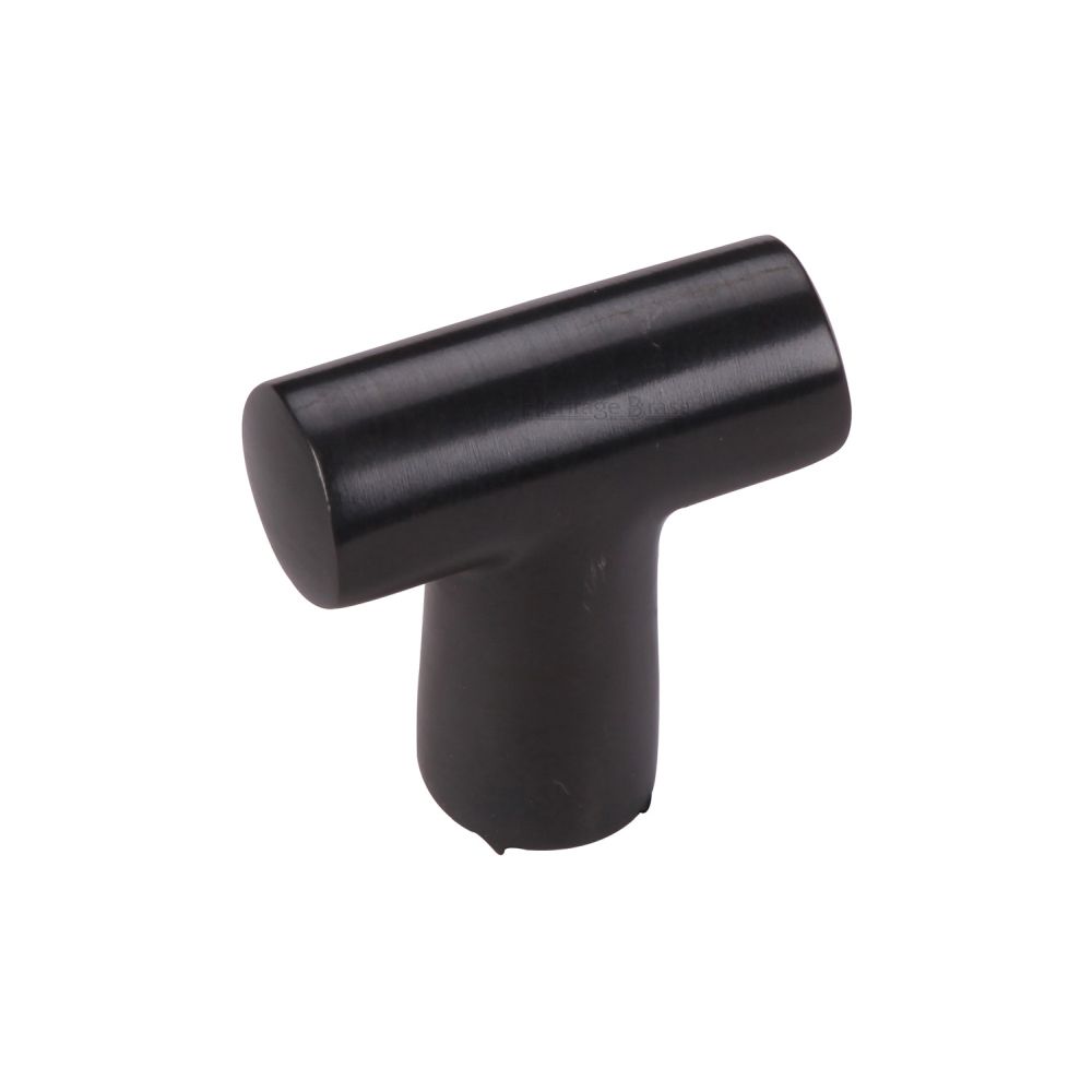 This is an image of a Heritage Brass - Cabinet Knob T Shaped 35mm Matt Black Finish, c2234-bkmt that is available to order from T.H Wiggans Ironmongery in Kendal.
