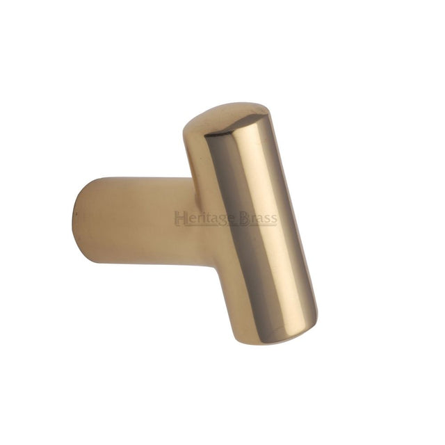 This is an image of a Heritage Brass - Cabinet Knob T Shaped 35mm Polished Brass Finish, c2234-pb that is available to order from T.H Wiggans Ironmongery in Kendal.