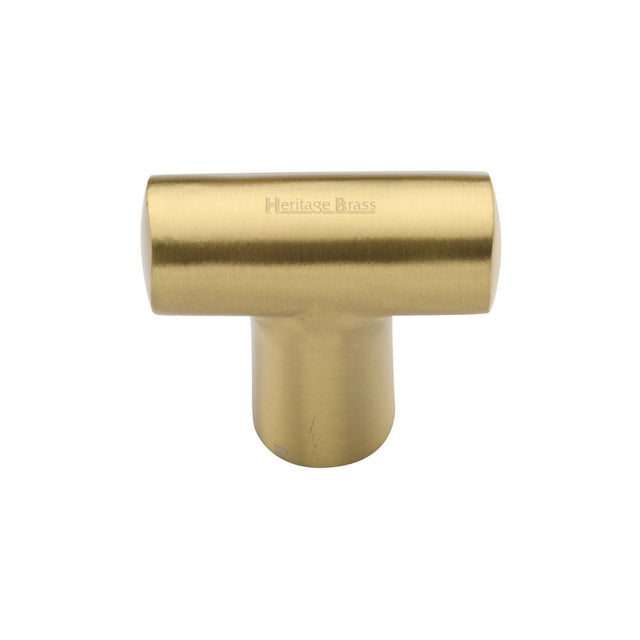 This is an image of a Heritage Brass - Cabinet Knob T Shaped 35mm Satin Brass Finish, c2234-sb that is available to order from T.H Wiggans Ironmongery in Kendal.