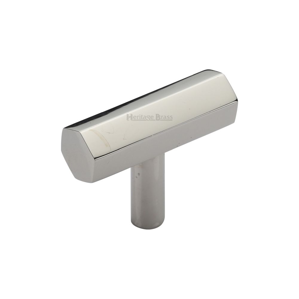 This is an image of a Heritage Brass - Cabinet Knob Hexagon T-Bar Design 41mm Polished Nickel Finish, c2235-pnf that is available to order from T.H Wiggans Ironmongery in Kendal.