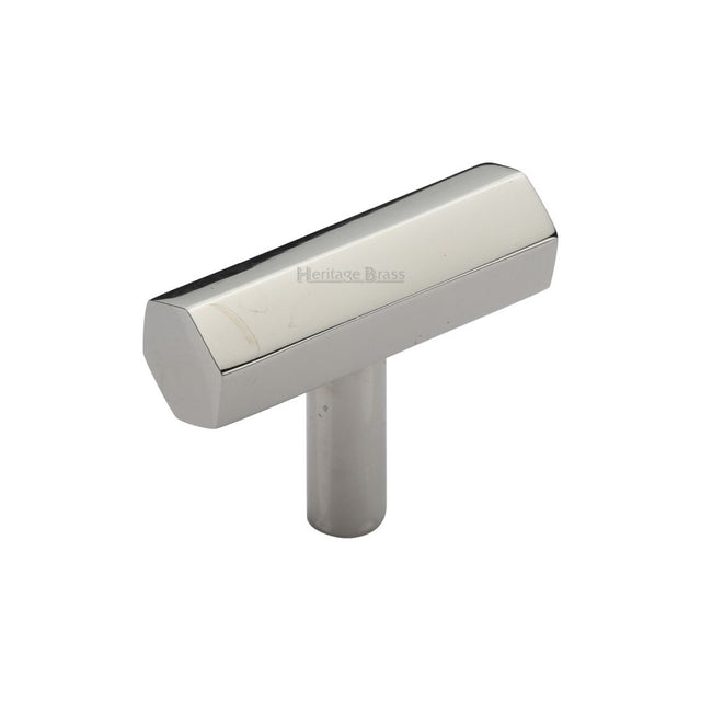 This is an image of a Heritage Brass - Cabinet Knob Hexagon T-Bar Design 41mm Polished Nickel Finish, c2235-pnf that is available to order from T.H Wiggans Ironmongery in Kendal.