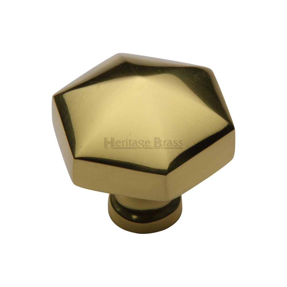 This is an image of a Heritage Brass - Cabinet Knob Classic Hexagon Design 32mm Polished Brass Finish, c2238-pb that is available to order from T.H Wiggans Ironmongery in Kendal.