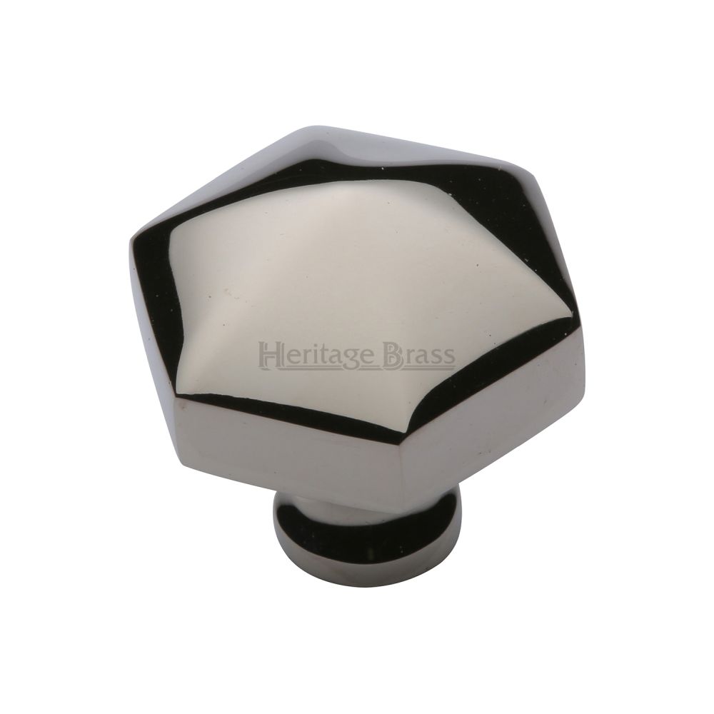 This is an image of a Heritage Brass - Cabinet Knob Classic Hexagon Design 32mm Polished Nickel Finish, c2238-pnf that is available to order from T.H Wiggans Ironmongery in Kendal.