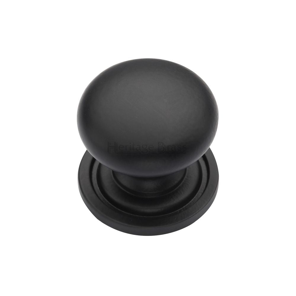 This is an image of a Heritage Brass - Cabinet Knob Victorian Round Design with base 25mm Matt Black F, c2240-25-bkmt that is available to order from T.H Wiggans Ironmongery in Kendal.