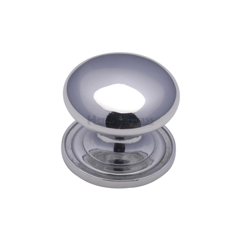 This is an image of a Heritage Brass - Cabinet Knob Victorian Round Design with base 25mm Polished Chrome, c2240-25-pc that is available to order from T.H Wiggans Ironmongery in Kendal.