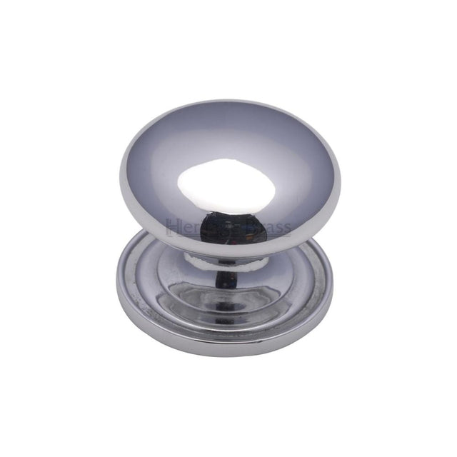 This is an image of a Heritage Brass - Cabinet Knob Victorian Round Design with base 25mm Polished Chrome, c2240-25-pc that is available to order from T.H Wiggans Ironmongery in Kendal.