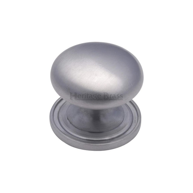 This is an image of a Heritage Brass - Cabinet Knob Victorian Round Design with base 25mm Satin Chrome, c2240-25-sc that is available to order from T.H Wiggans Ironmongery in Kendal.