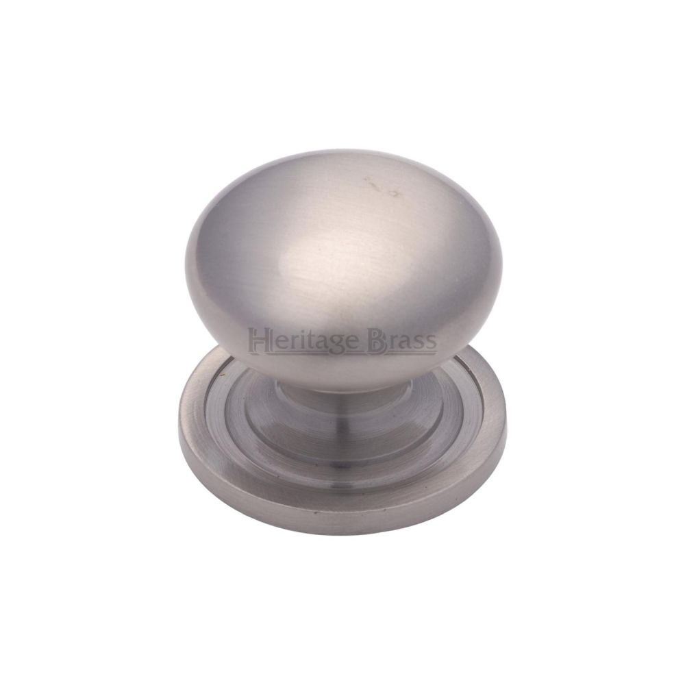 This is an image of a Heritage Brass - Cabinet Knob Victorian Round Design with base 25mm Satin Nickel, c2240-25-sn that is available to order from T.H Wiggans Ironmongery in Kendal.