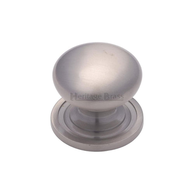 This is an image of a Heritage Brass - Cabinet Knob Victorian Round Design with base 25mm Satin Nickel, c2240-25-sn that is available to order from T.H Wiggans Ironmongery in Kendal.