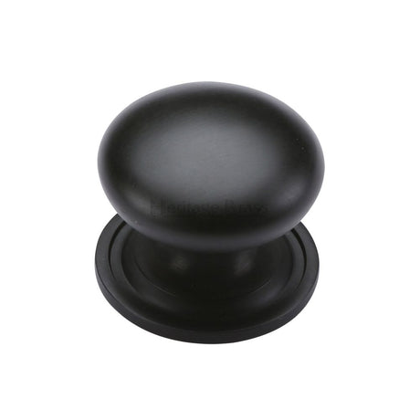 This is an image of a Heritage Brass - Cabinet Knob Victorian Round Design with base 32mm Matt Black F, c2240-32-bkmt that is available to order from T.H Wiggans Ironmongery in Kendal.