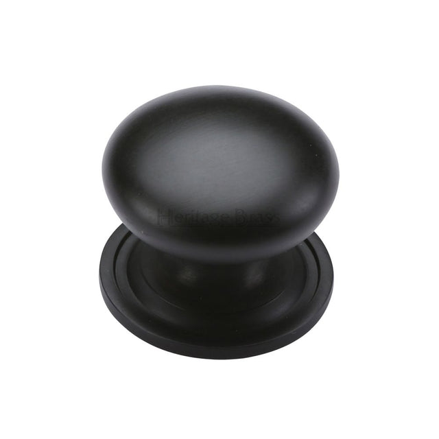 This is an image of a Heritage Brass - Cabinet Knob Victorian Round Design with base 32mm Matt Black F, c2240-32-bkmt that is available to order from T.H Wiggans Ironmongery in Kendal.