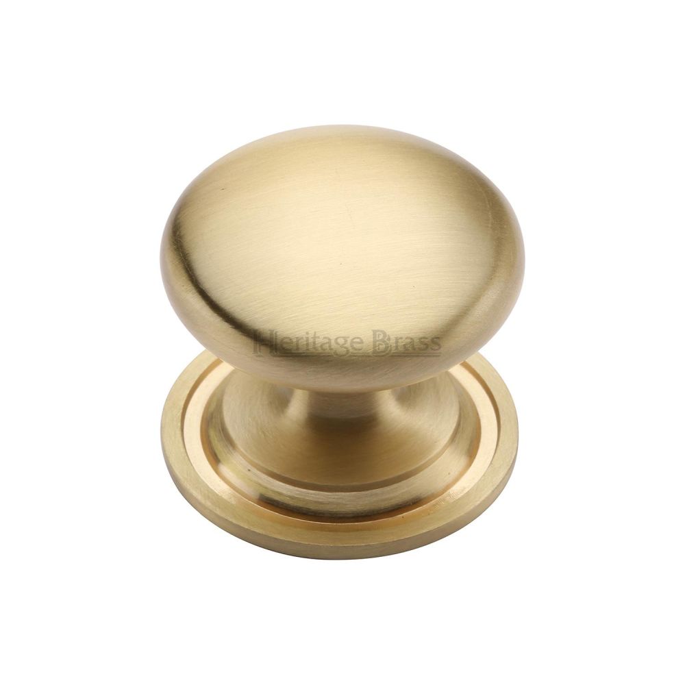This is an image of a Heritage Brass - Cabinet Knob Victorian Round Design with base 32mm Satin Brass F, c2240-32-sb that is available to order from T.H Wiggans Ironmongery in Kendal.
