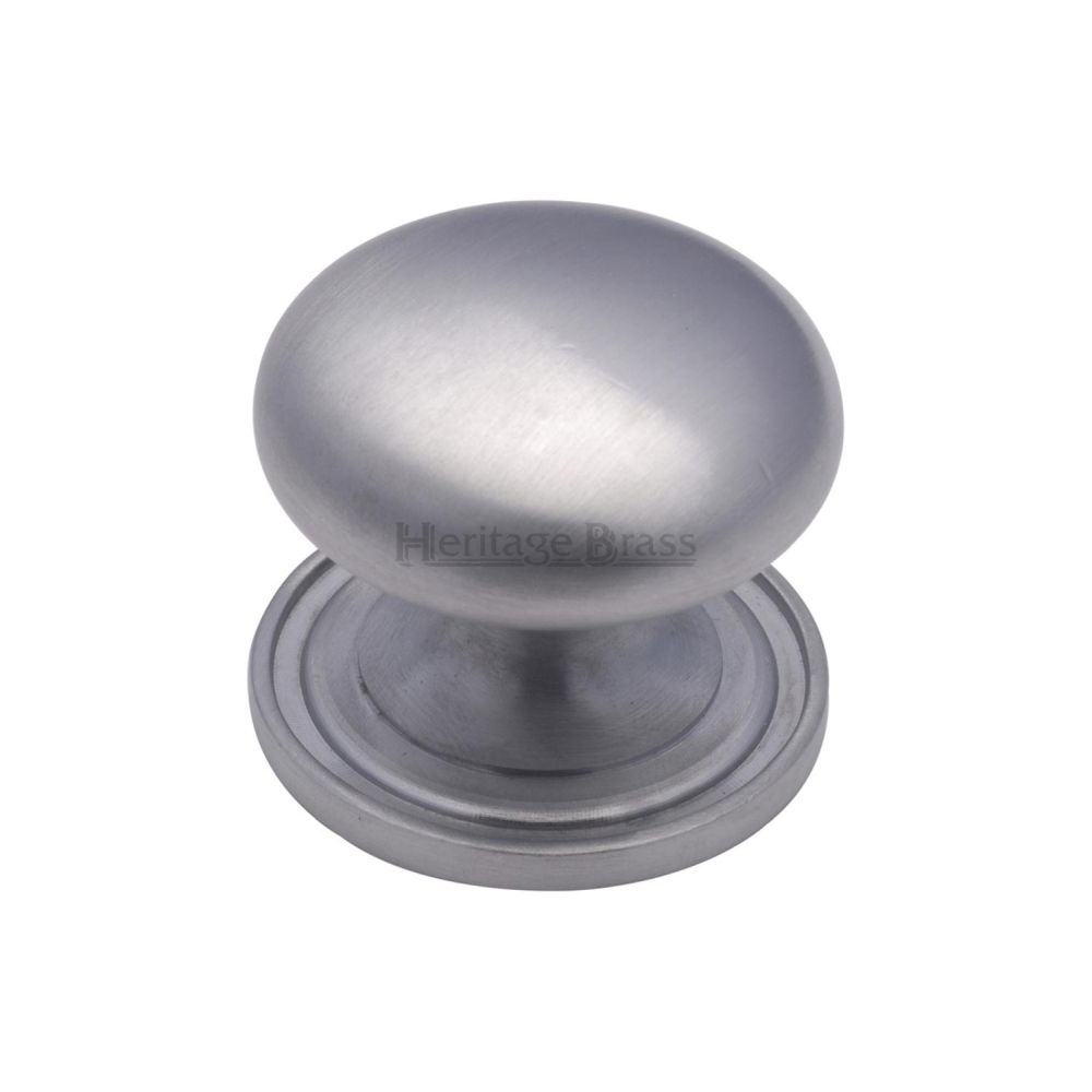 This is an image of a Heritage Brass - Cabinet Knob Victorian Round Design with base 32mm Satin Chrome, c2240-32-sc that is available to order from T.H Wiggans Ironmongery in Kendal.