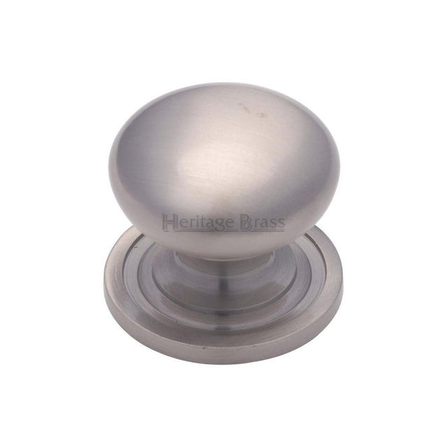 This is an image of a Heritage Brass - Cabinet Knob Victorian Round Design with base 32mm Satin Nickel, c2240-32-sn that is available to order from T.H Wiggans Ironmongery in Kendal.