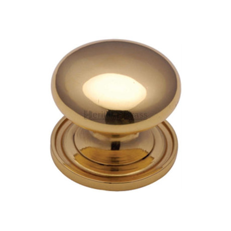 This is an image of a Heritage Brass - Cabinet Knob Victorian Round Design with base 38mm Polished Brass F, c2240-38-pb that is available to order from T.H Wiggans Ironmongery in Kendal.