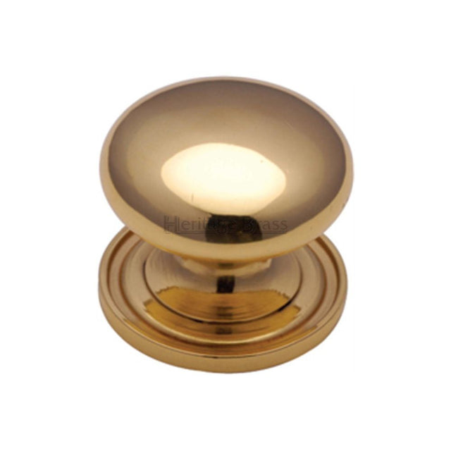 This is an image of a Heritage Brass - Cabinet Knob Victorian Round Design with base 38mm Polished Brass F, c2240-38-pb that is available to order from T.H Wiggans Ironmongery in Kendal.