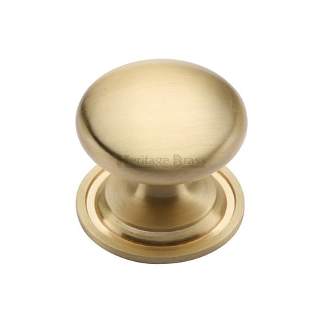 This is an image of a Heritage Brass - Cabinet Knob Victorian Round Design with base 38mm Satin Brass F, c2240-38-sb that is available to order from T.H Wiggans Ironmongery in Kendal.