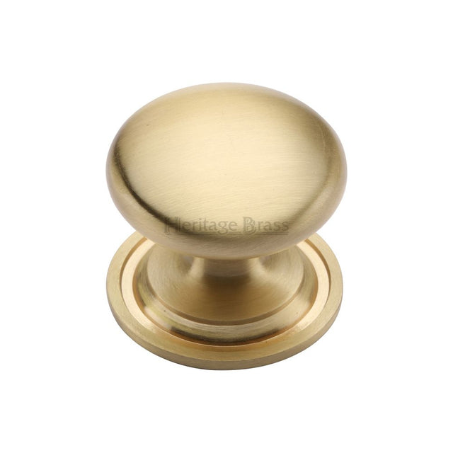 This is an image of a Heritage Brass - Cabinet Knob Victorian Round Design with base 38mm Satin Brass F, c2240-38-sb that is available to order from T.H Wiggans Ironmongery in Kendal.