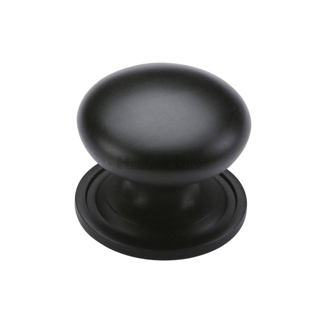This is an image of a Heritage Brass - Cabinet Knob Victorian Round Design with base 48mm Matt Black F, c2240-48-bkmt that is available to order from T.H Wiggans Ironmongery in Kendal.