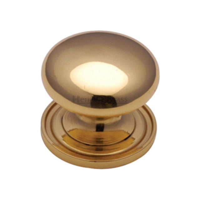 This is an image of a Heritage Brass - Cabinet Knob Victorian Round Design with base 48mm Polished Brass F, c2240-48-pb that is available to order from T.H Wiggans Ironmongery in Kendal.