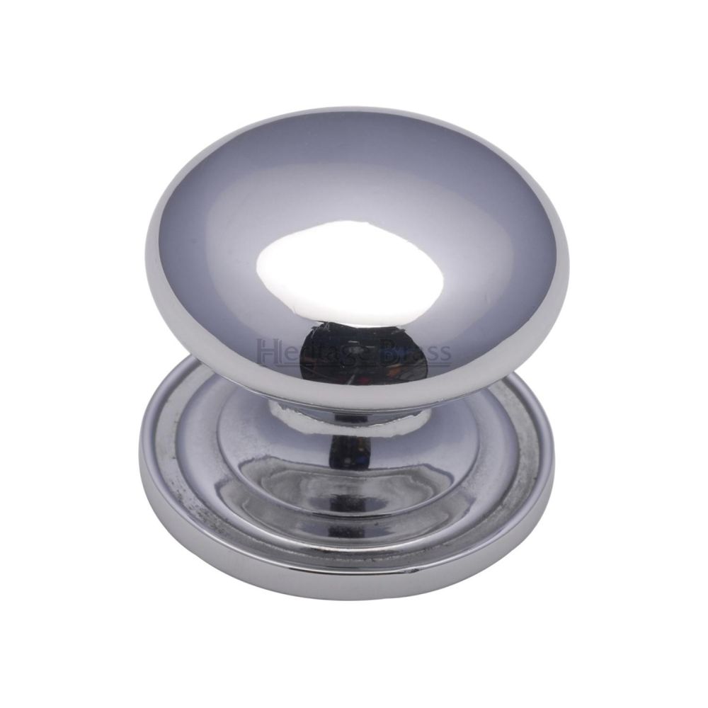 This is an image of a Heritage Brass - Cabinet Knob Victorian Round Design with base 48mm Polished Chrome, c2240-48-pc that is available to order from T.H Wiggans Ironmongery in Kendal.