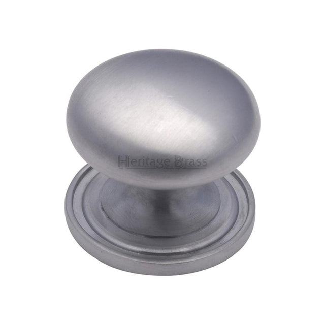 This is an image of a Heritage Brass - Cabinet Knob Victorian Round Design with base 48mm Satin Chrome, c2240-48-sc that is available to order from T.H Wiggans Ironmongery in Kendal.