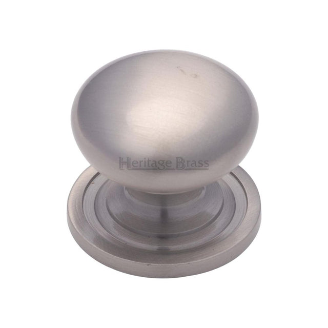 This is an image of a Heritage Brass - Cabinet Knob Victorian Round Design with base 48mm Satin Nickel, c2240-48-sn that is available to order from T.H Wiggans Ironmongery in Kendal.