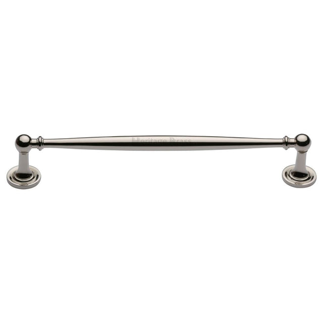 This is an image of a Heritage Brass - Cabinet Pull Colonial Design 203mm CTC Polished Nickel Finish, c2533-203-pnf that is available to order from T.H Wiggans Ironmongery in Kendal.