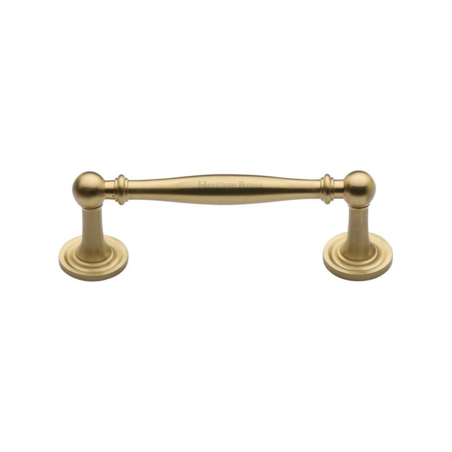 This is an image of a Heritage Brass - Cabinet Pull Colonial Design 96mm CTC Satin Brass Finish, c2533-96-sb that is available to order from T.H Wiggans Ironmongery in Kendal.