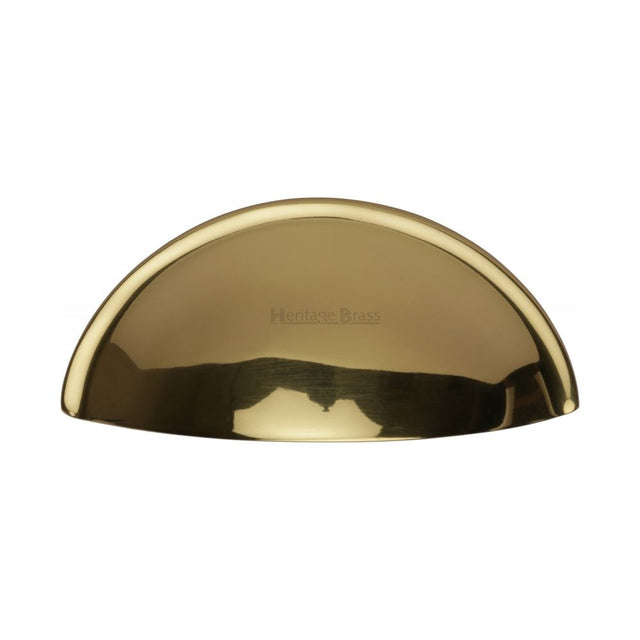 This is an image of a Heritage Brass - Drawer Cup Pull Half Moon Design 57mm CTC Polished Brass Finish, c2760-pb that is available to order from T.H Wiggans Ironmongery in Kendal.