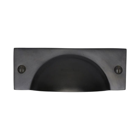 This is an image of a Heritage Brass - Drawer Cup Pull Cheshire Design Matt Black Finish, c2762-bkmt that is available to order from T.H Wiggans Ironmongery in Kendal.