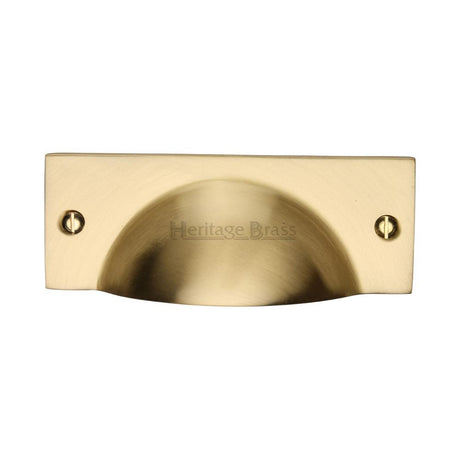 This is an image of a Heritage Brass - Drawer Cup Pull Cheshire Design Satin Brass Finish, c2762-sb that is available to order from T.H Wiggans Ironmongery in Kendal.