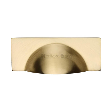 This is an image of a Heritage Brass - Drawer Cup Pull Hampshire Design 57mm CTC Satin Brass Finish, c2764-sb that is available to order from T.H Wiggans Ironmongery in Kendal.