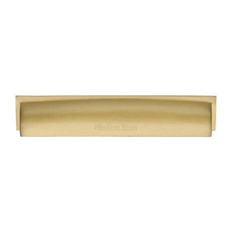 This is an image of a Heritage Brass - Drawer Cup Pull Shropshire Design 152mm CTC Satin Brass Finish, c2765-152-sb that is available to order from T.H Wiggans Ironmongery in Kendal.