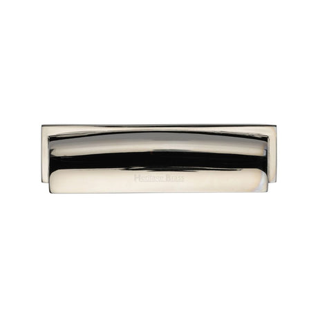 This is an image of a Heritage Brass - Drawer Cup Pull Shropshire Design 76/96mm CTC Polished Nickel Finis, c2765-96-pnf that is available to order from T.H Wiggans Ironmongery in Kendal.