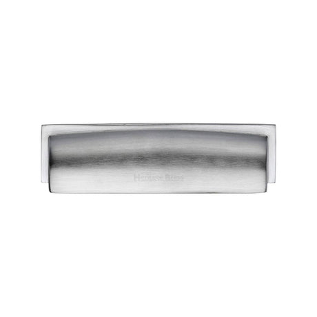 This is an image of a Heritage Brass - Drawer Cup Pull Shropshire Design 76/96mm CTC Satin Chrome Finis, c2765-96-sc that is available to order from T.H Wiggans Ironmongery in Kendal.