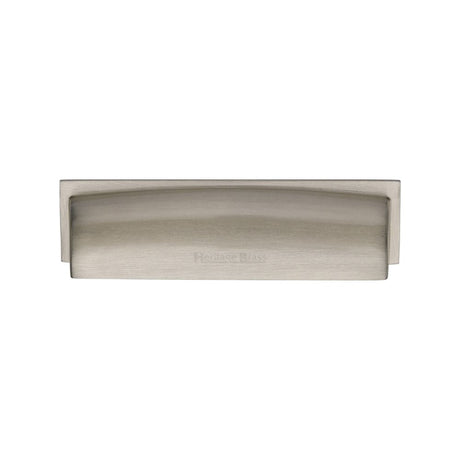 This is an image of a Heritage Brass - Drawer Cup Pull Shropshire Design 76/96mm CTC Satin Nickel Finis, c2765-96-sn that is available to order from T.H Wiggans Ironmongery in Kendal.