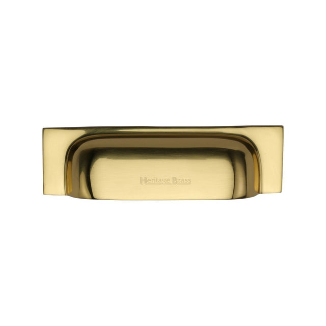 This is an image of a Heritage Brass - Drawer Cup Pull Military Design 96mm CTC Polished Brass Finish, c2766-96-pb that is available to order from T.H Wiggans Ironmongery in Kendal.