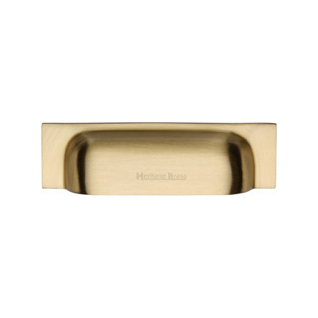 This is an image of a Heritage Brass - Drawer Cup Pull Military Design 96mm CTC Satin Brass Finish, c2766-96-sb that is available to order from T.H Wiggans Ironmongery in Kendal.