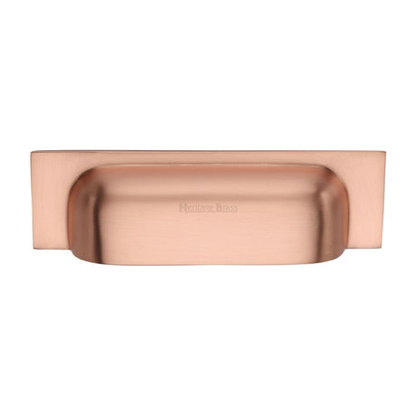 This is an image of a Heritage Brass - Drawer Cup Pull Military Design 96mm CTC Satin Rose Gold Finish, c2766-96-srg that is available to order from T.H Wiggans Ironmongery in Kendal.