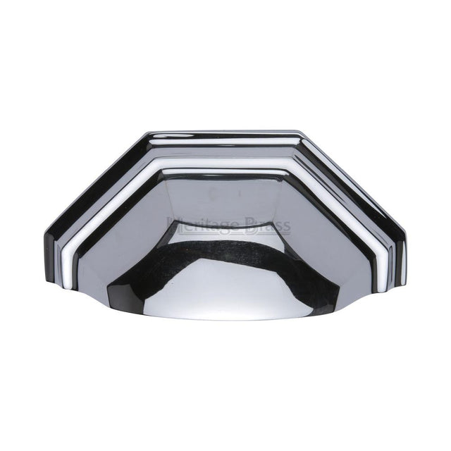 This is an image of a Heritage Brass - Drawer Cup Pull Deco Design 89mm CTC Polished Chrome Finish, c2768-pc that is available to order from T.H Wiggans Ironmongery in Kendal.