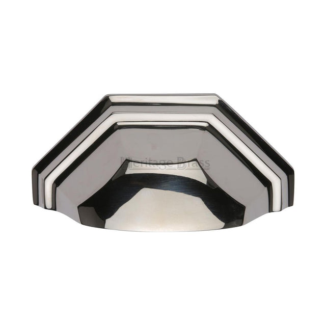 This is an image of a Heritage Brass - Drawer Cup Pull Deco Design 89mm CTC Polished Nickel Finish, c2768-pnf that is available to order from T.H Wiggans Ironmongery in Kendal.