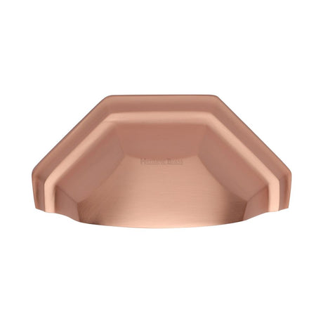 This is an image of a Heritage Brass - Drawer Cup Pull Deco Design 89mm CTC Satin Rose Gold Finish, c2768-srg that is available to order from T.H Wiggans Ironmongery in Kendal.