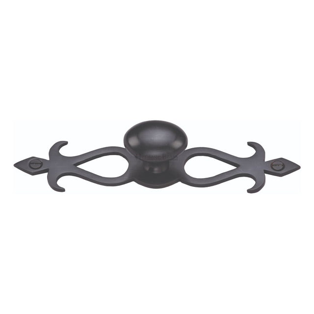 This is an image of a Heritage Brass - Cabinet Knob Oval/Backplate Design 32mm Matt Black Finish, c3072-32-bkmt that is available to order from T.H Wiggans Ironmongery in Kendal.