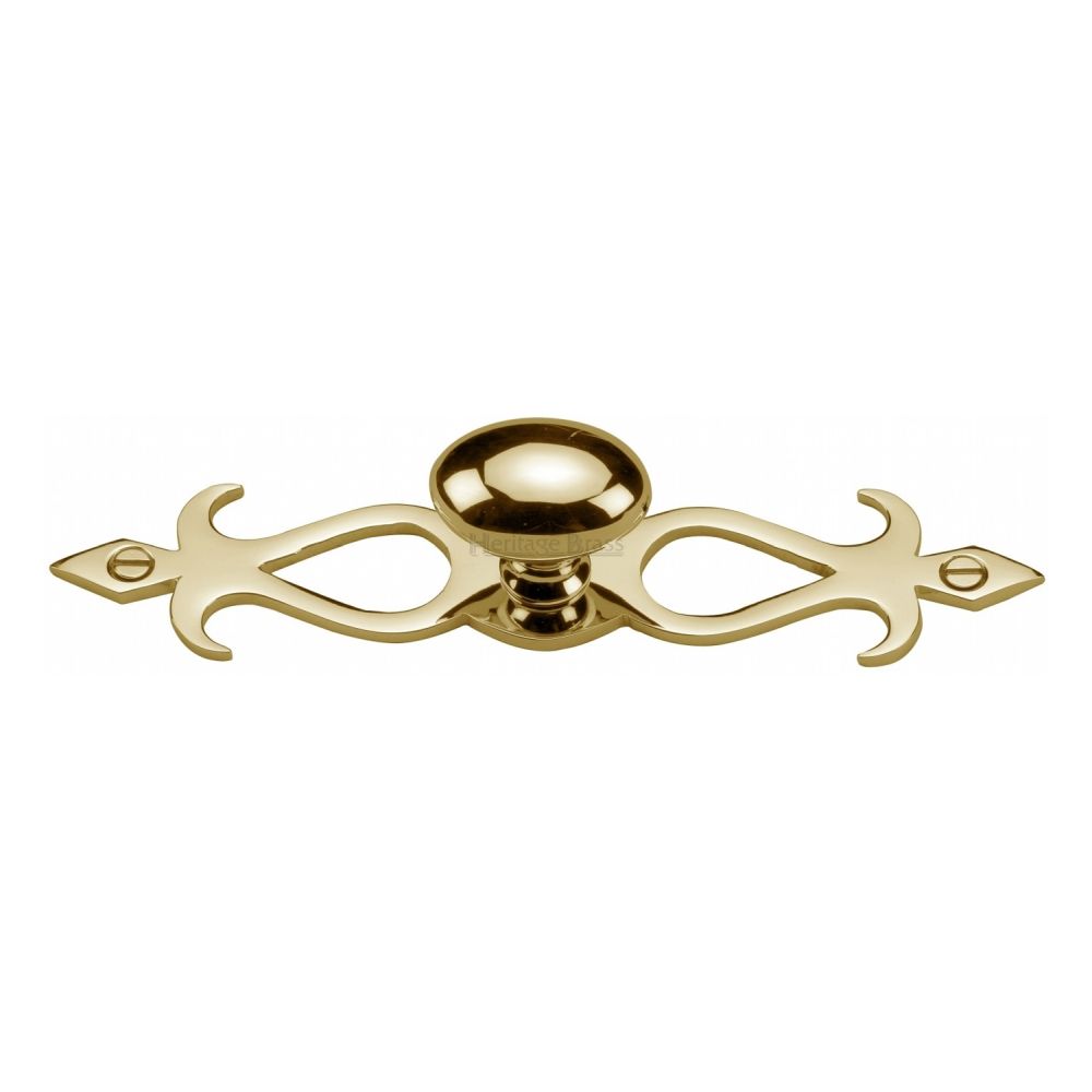 This is an image of a Heritage Brass - Cabinet Knob Oval/Backplate Design 32mm Polished Brass Finish, c3072-32-pb that is available to order from T.H Wiggans Ironmongery in Kendal.