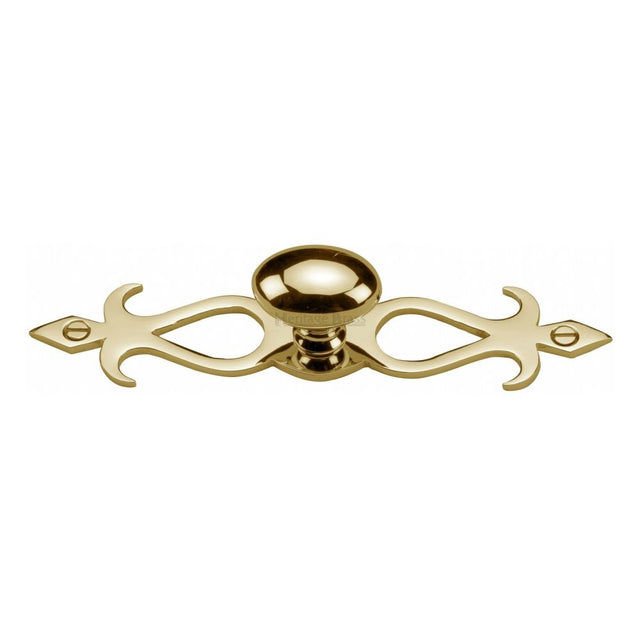 This is an image of a Heritage Brass - Cabinet Knob Oval/Backplate Design 32mm Polished Brass Finish, c3072-32-pb that is available to order from T.H Wiggans Ironmongery in Kendal.