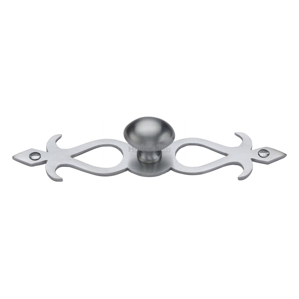 This is an image of a Heritage Brass - Cabinet Knob Oval/Backplate Design 32mm Satin Chrome Finish, c3072-32-sc that is available to order from T.H Wiggans Ironmongery in Kendal.