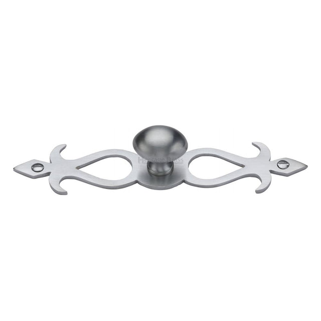 This is an image of a Heritage Brass - Cabinet Knob Oval/Backplate Design 32mm Satin Chrome Finish, c3072-32-sc that is available to order from T.H Wiggans Ironmongery in Kendal.